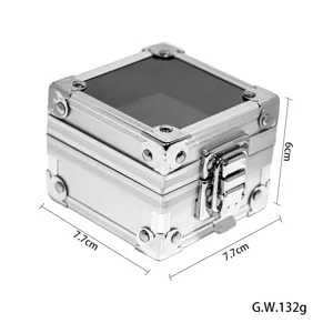 Aluminum nail drill bit storage box detail view, compact metal case with secure lock design.