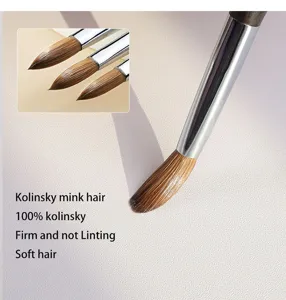 Kolinsky mink hair nail art brush detail showing soft bristles and metal ferrule construction.
