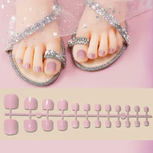 Unghie finte per piedi 24 pz rosa unghie per dita rimovibili quadrate corte kit pedicure fai da te.