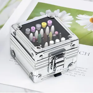 Portable Metal Nail Drill Bit Storage Box Organizer Case With Transparent Lid And Sponge Holder For Nail Art Tools