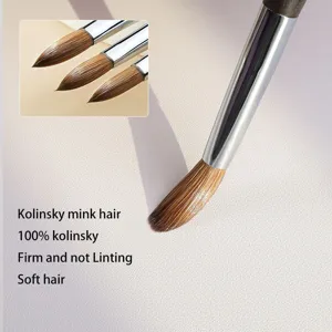 Professional Kolinsky nail brush for acrylic art, soft mink hair with wooden handle main view.