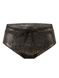 Men's metallic snakeskin swim briefs low waist bikini bottom with drawstring beachwear.