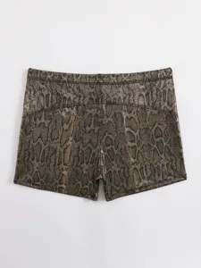 Men metallic snakeskin print low waist summer beach vacation fashion shorts detail view