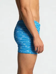 Men's blue rope printed swim trunks side view fashion beach summer swimwear shorts