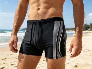 Bermudas de baño de hombre profesional secado rápido bañador playa vista detallada.