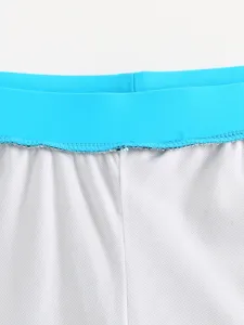 Men's swimwear elastic waistband detail close-up, breathable white fabric texture.