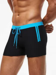 Men's Swim Trunks Quick Dry Solid Color Boxer Briefs Board Shorts Athletic Swimwear With Drawstring For Beach Summer