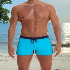 Men's Swim Trunks Quick Dry Breathable Nylon Solid Color Boardshorts With Drawstring Comfortable Casual Beach Swimwear