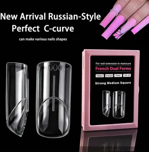 Clear French dual nail forms 140pcs boxed with scale for fast gel extension and 3D shapes.