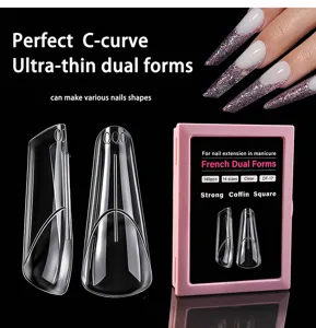 Transparent French dual forms for nail extension, 140pcs clear fake nail tips set.