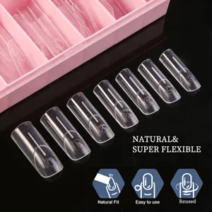 Clear dual form nail molds for fast extension, boxed transparent french fake nail tips set.