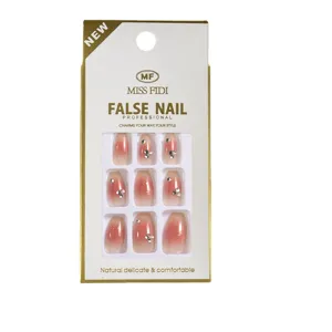 Uñas postizas diseño degradado rubor set de uñas postizas con diamantes caja imagen principal