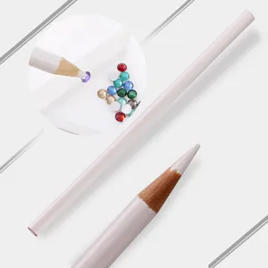 White nail art rhinestone dotting pencil, professional tool for picking up gems and crystals.