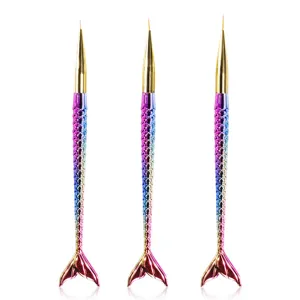 3 Stücke bunte Meerjungfrau Nagelkunst Pinsel Detailansicht mit feinen Spitzen und Metallgriffen
