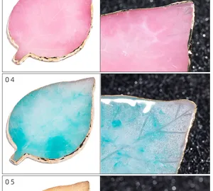 Resin nail art palette leaf shape gold edge color mixing board display tool for manicure studio