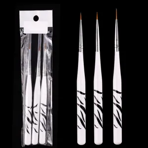 Set aus 3 feinen Nagelkunst-Linierpinseln mit weißen Griffen und schwarzen Streifen für Nailart.