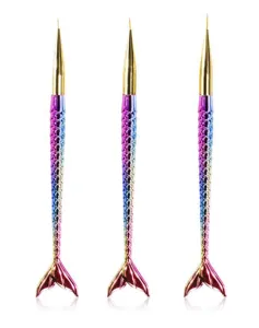 3 Stk. Farbverlauf Meerjungfrau Schwanz Nail Art Liner Pinsel Set, feine Detailmalerei.
