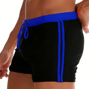 Men's boxer swim trunks black blue drawstring beach shorts swimwear comfortable breathable