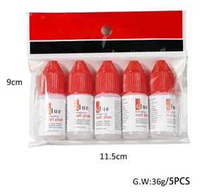 Professionele set van 5 nagellijmen voor nepngels en nail art decoratie, elk 3g.