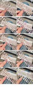 Χειροποίητα ψεύτικα νύχια σετ τετράγωνα κοντά μάτι γάτας φύλλο χρυσού λουλούδια DIY