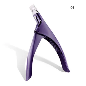 Purple U-shaped false nail cutter manicure tool for acrylic and gel nail tips trimming.