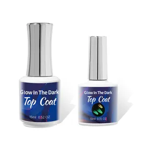Glow in the dark nail top coat gel, 15ml and 10ml no-wipe luminous manicure polish.