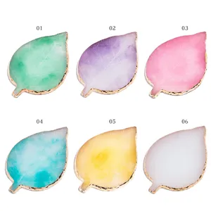 Resin agate nail art palette leaf shaped with gold edge color mixing tray display board 6pcs
