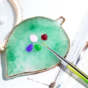 Resin nail art palette leaf shaped gold edge color mixing display board with brush