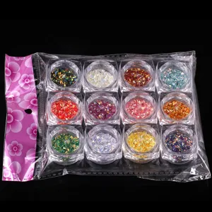 12er Set 3D Diamant Nagel Strasssteine bunte rautenförmige Glitzer Pailletten für Nageldesign