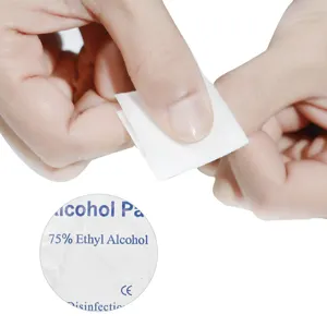Close up detail view of 75% ethyl alcohol cleansing pad for professional nail prep and cleaning.