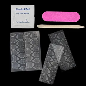 Nail Art Cleaning Toolkit Press-On Nail Removal Cleaners With Alcohol Wipes Wooden Pushers And Clear Jelly Adhesive Strips