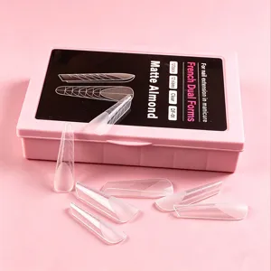 Formas dobles francesas de almendra mate transparente para extensión de uñas, 120pcs 12 tallas