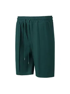 Dark green waffle knit men casual shorts detail showing fabric texture and adjustable drawstring.