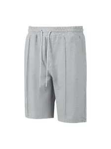 Grey waffle knit detail of mens casual shorts showing texture and elastic drawstring waistband.