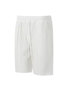 Mens white casual waffle shorts with drawstring for summer beach and daily wear comfortable fit.