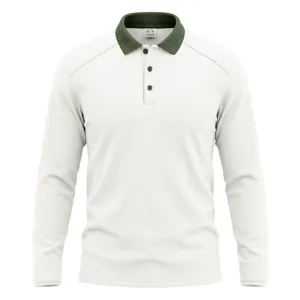 Detailed view of the ribbed dark green collar and front button placket of the shirt.