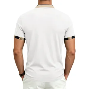 Camisa polo hombre manga corta top golf casual con cuello puños cuadros vista trasera detalle