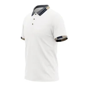Polo de manga corta de secado rápido para hombre con cuello y puños de cuadros clásicos.