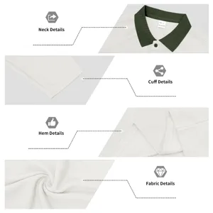 Men's long sleeve polo shirt detail view casual breathable lapel shirt white green collar
