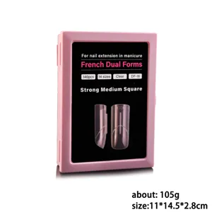Clear French nail dual forms in pink storage box 140pcs 14 sizes nail extension art tool main view
