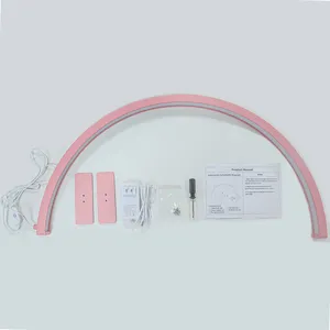 Pink LED half-moon nail lamp with desk bases, power adapter, and assembly accessories kit.
