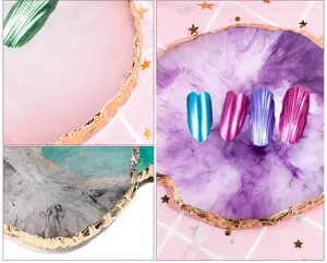 Nail art resin color mixing palette agate style with gold edge for professional nail display.