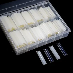 Clear false nail tips in storage box, 240pcs French style acrylic extension fake nail kit.