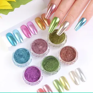 Fester Spiegel Nagel Pulver Chrom Glitzer Set für professionelle Nagelkunst im Nagelstudio.