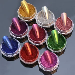 Nagel Chrom Puder Set mit 8 metallischen Farben festem Spiegel Glitzer für professionelles Nageldesign