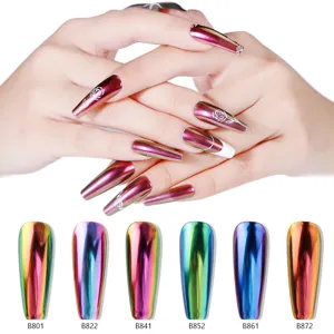 Chameleon magic mirror nail powder pen and chrome effect false nails set for dazzling art.