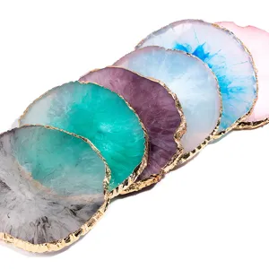 Colorful Nail Art Resin Palette Agate Style Gold Edge Nail Polish Display Board Tool