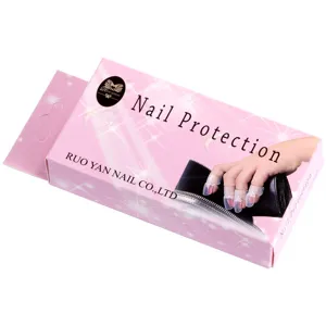 Product detail view of the pink packaging box for nail protection covers and anti-scratch shields.