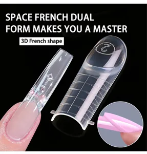 Moldes de extensión de uñas dual form para manicura francesa 3D, puntas de cristal transparente.