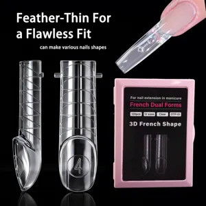 Kit de Extensiones de Uñas Postizas de Cristal Claro Formas Duales French Space Forma Francesa 3D Herramienta de Manicura Profesional